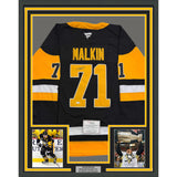 Framed Autographed/Signed Evgeni Malkin 35x39 Penguins Black Jersey Fanatics COA