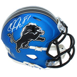 Calvin Johnson Autographed Detroit Lions Blue 2024 Speed Mini Helmet Beckett