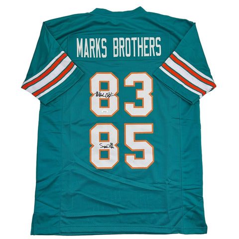 Autographed/Signed Marks Brothers Mark Clayton & Duper Miami Teal Jersey JSA COA