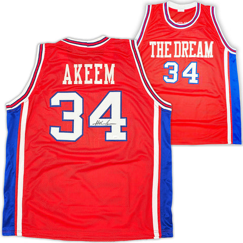 HOUSTON COUGARS HAKEEM OLAJUWON AUTOGRAPHED SIGNED RED JERSEY JSA STOCK #215697