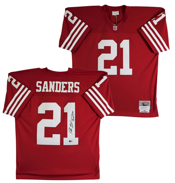 49ers Deion Sanders "Primetime" Authentic Signed Red M&N TB Jersey BAS Witnessed