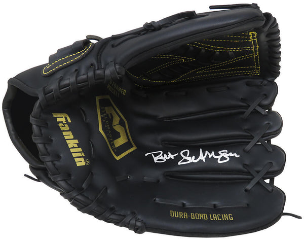 Bret Saberhagen Signed Franklin Black Baseball Fielders Glove - (SCHWARTZ COA)