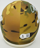 LADAINIAN TOMLINSON AUTOGRAPHED JETS CAMO MINI HELMET HOF 17 BECKETT 232615