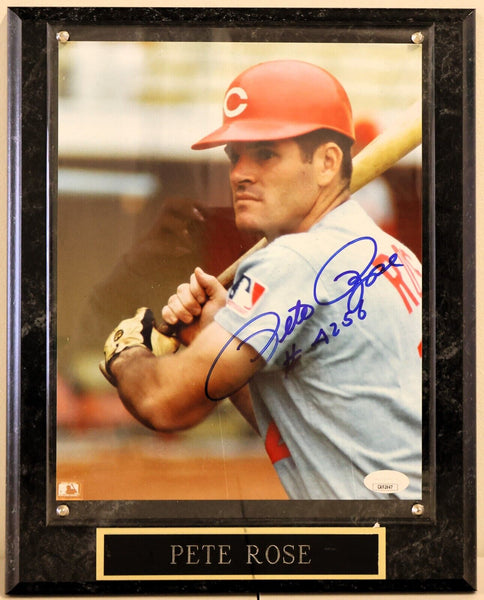 Pete Rose Autographed 8x10 Photo with Plaque