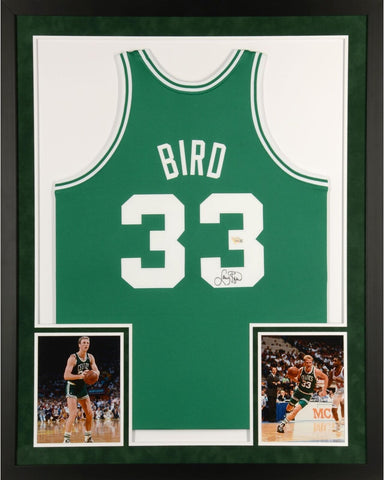 Larry Bird Boston Celtics Framed Signed Mitchell & Ness Jersey
