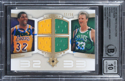 Magic Johnson & Larry Bird Signed 2007 Ultimate Collection Matchups Gold #JB