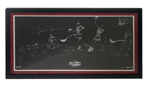 Michael Jordan Autographed "Kiss The Rim 180" 36" x 18" Framed Photo UDA LE 123