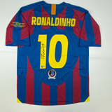 Autographed/Signed RONALDINHO FC Barcelona Blue Soccer Jersey Beckett BAS COA