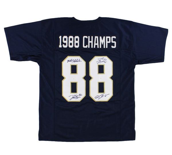 Rice, Zorich, Stonebreaker & Stams Signed Notre Dame 1988 Champs Navy Jersey