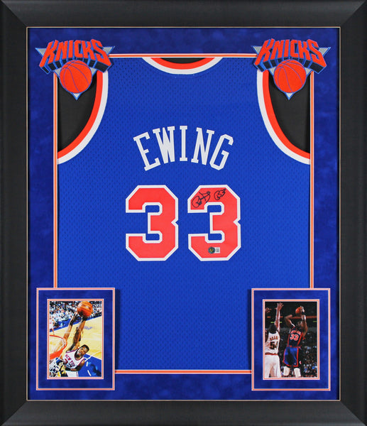 Knicks Patrick Ewing Authentic Signed Blue 1991-92 M&N Framed Jersey BAS