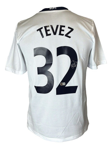 Carlos Tevez Signed Manchester United White Nike Soccer Jersey BAS