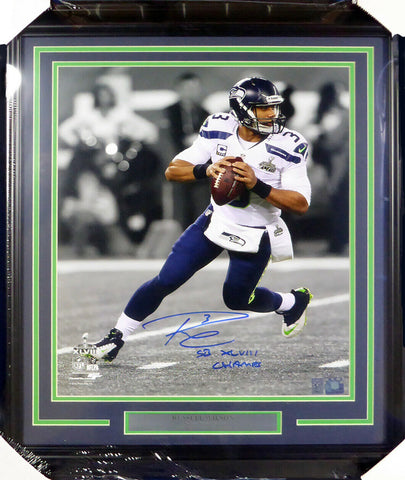 RUSSELL WILSON AUTOGRAPHED SIGNED FRAMED 16X20 PHOTO SEAHAWKS CHAMPS RW 126675