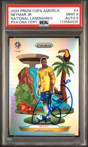 Neymar Jr Signed Panini Prizm 24 Copa America National Landmarks - PSA 9 AUTO 9