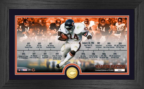 Walter Payton Chicago Bears Career Timeline Bronze Coin Framed 12x20 -- LE