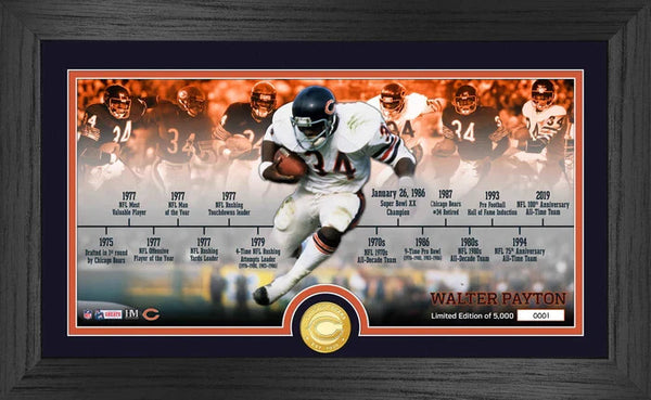 Walter Payton Chicago Bears Career Timeline Bronze Coin Framed 12x20 -- LE