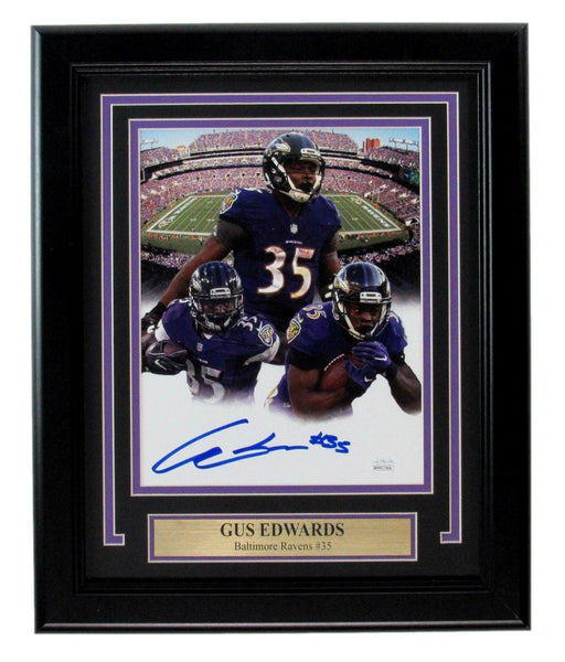 Gus Edwards Signed 8x10 Photo Baltimore Ravens Framed JSA 186177
