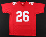 Saquon Barkley Signed New York Giants Red Jersey (Beckett) #1 RB Pk 2018 Draft