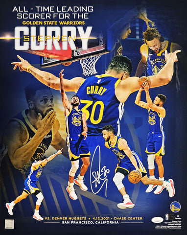 STEPHEN CURRY AUTOGRAPHED 16X20 PHOTO WARRIORS ALL TIME LEADING SCORER JSA