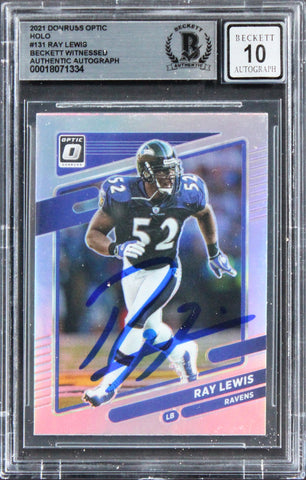 Ravens Ray Lewis Signed 2021 Donruss Optic Holo #131 Card Auto 10! BAS Slabbed