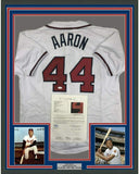 Framed Autographed/Signed Hank Henry Aaron 33x42 Atlanta White Jersey JSA COA