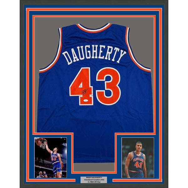 Framed Autographed/Signed Brad Daugherty 35x39 Cleveland Jersey JSA COA