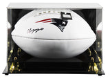 Patriots Christian Gonzalez Signed White Panel Logo Football W/ Case BAS Wit 2