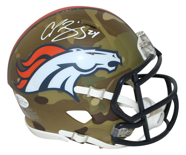 Champ Bailey Autographed/Signed Denver Broncos Camo Mini Helmet BAS 30537