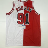 Autographed/Signed Dennis Rodman Chicago Split Jersey Beckett BAS COA
