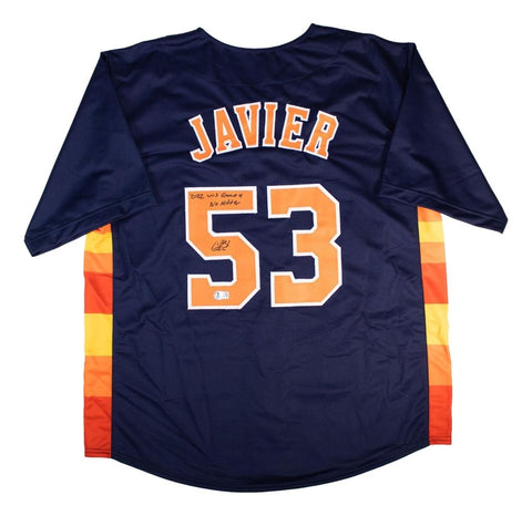 Christian Javier Houston Signed Navy Baseball Jersey Game 4 No Hitter BAS
