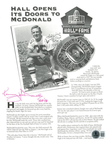 Tommy McDonald Autographed Philadelphia Eagles HOF Doc. HOF Beckett 56854