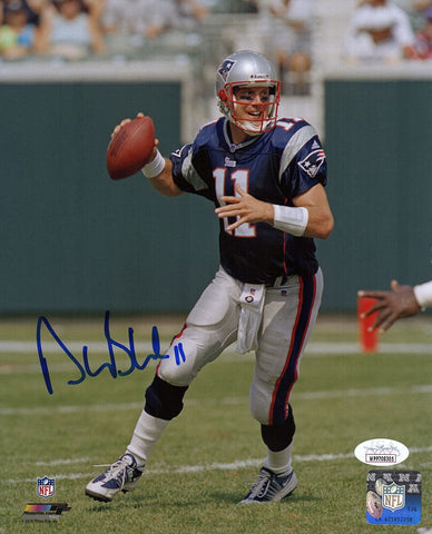 Drew Bledsoe Signed New England Patriots Dropback Action 8x10 Photo - (JSA)