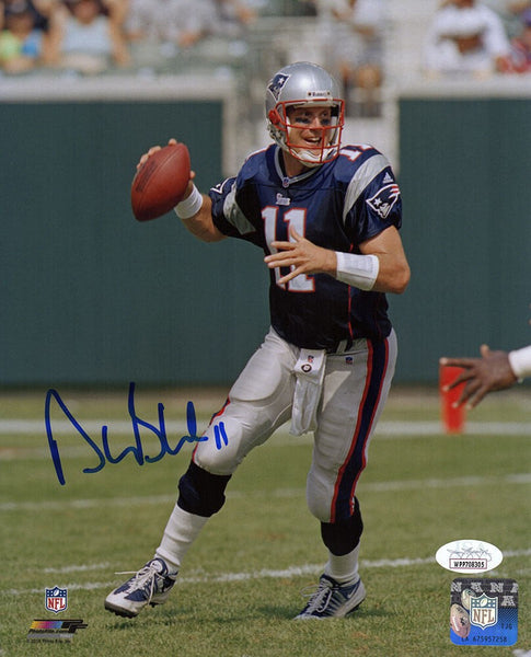 Drew Bledsoe Signed New England Patriots Dropback Action 8x10 Photo - (JSA)