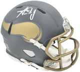 AARON JONES AUTOGRAPHED VIKINGS SLATE SILVER MINI HELMET BECKETT WITNESS 228816