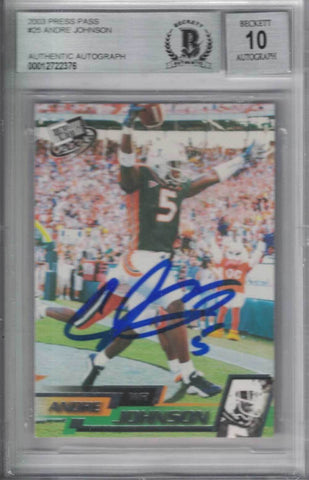 Andre Johnson Autographed 2003 Press Pass #25 Rookie Card BAS 10 Slab 29462