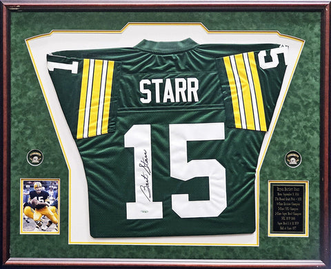Packers Bart Starr Autographed Framed Green Reebok Jersey Tristar Holo #6210286