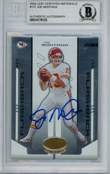 Joe Montana Signed 2004 Leaf Certified #137 Trading Card Beckett Slab 37490