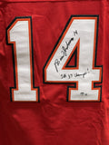 Brad Johnson Autographed/Signed Pro Style Jersey Red SB Champs Beckett 40423
