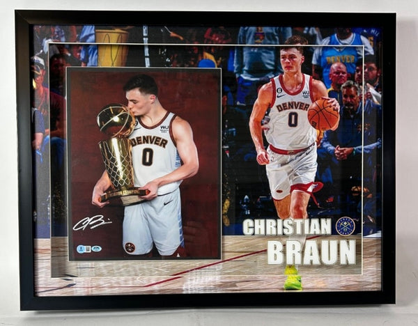 Christian Braun Autographed Denver Nuggets 11x14Photo with O'Brien Trophy Becket