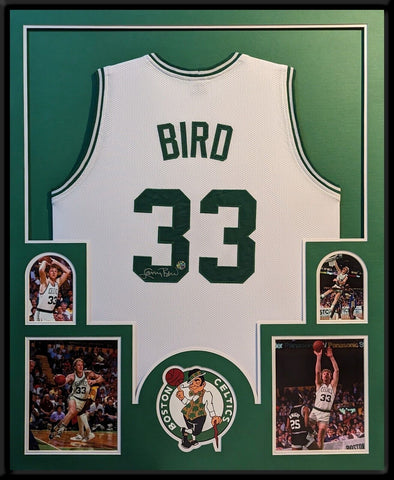 FRAMED BOSTON CELTICS LARRY BIRD AUTOGRAPHED SIGNED JERSEY LARRY BIRD HOLO