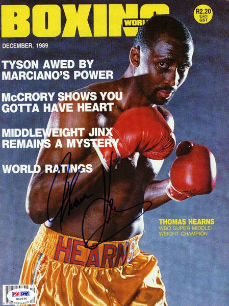 Thomas "Hitman" Hearns Autographed Boxing World Magazine Cover PSA/DNA #S42530