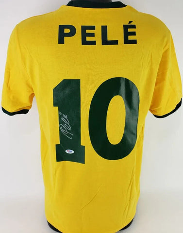 Pele Signed Brazil Soccer Jersey (PSA COA) 3xWorld Cup Champion 1958, 1962, 1970