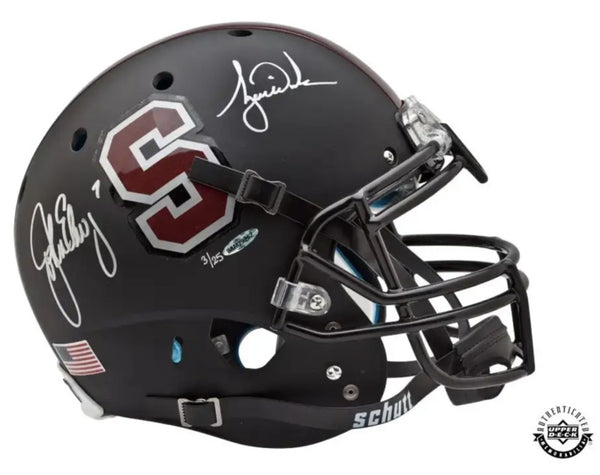 Tiger Woods & John Elway Autographed Stanford Black Authentic Helmet UDA LE 25