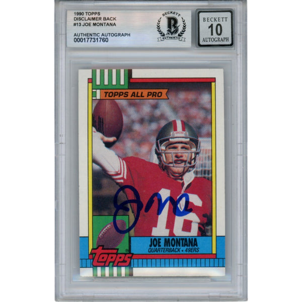 Joe Montana Autographed/Signed 1990 Topps #13 Slab Trading Card Beckett 49929