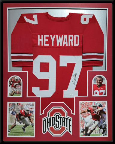FRAMED OHIO STATE BUCKEYES CAM HEYWARD AUTOGRAPHED SIGNED JERSEY JSA COA