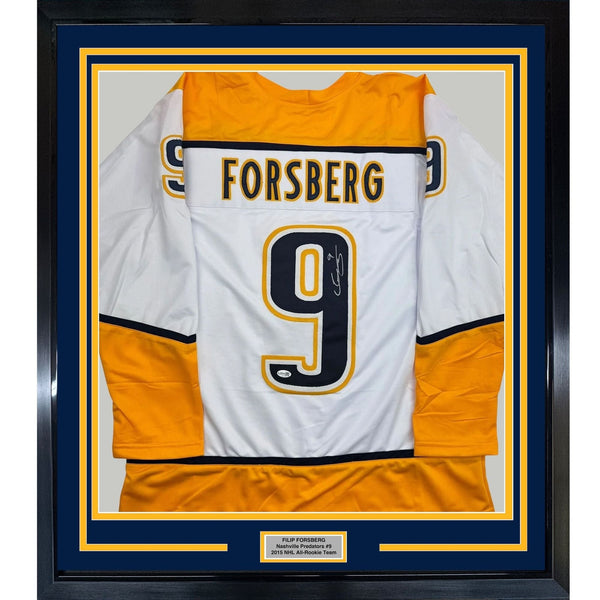 Framed Signed Filip Forsberg 35x39 Nashville White Jersey JSA COA