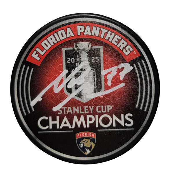 Niko Mikkola Signed Florida Panthers 2025 Stanley Cup Champions Hockey Puck JSA