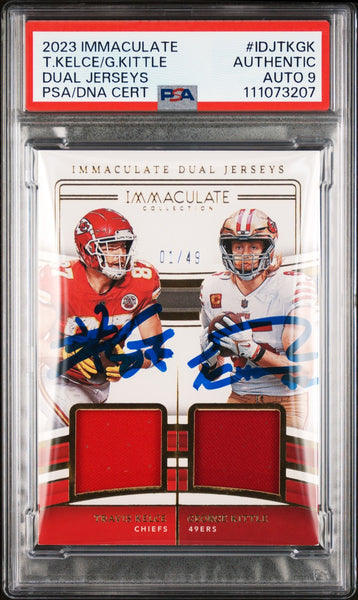 Travis Kelce & George Kittle Signed 2023 IDJ #IDJTKGK Card Auto 9 PSA Slabbed 2