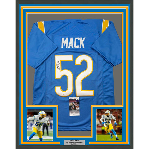 Framed Autographed/Signed Khalil Mack 33x42 LA Light Blue Jersey BAS COA