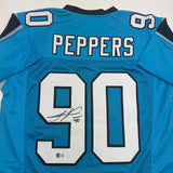 Autographed/Signed Julius Peppers Carolina Blue Football Jersey Beckett BAS COA
