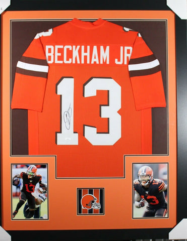 ODELL BECKHAM (Browns orange TOWER) Signed Autographed Framed Jersey JSA